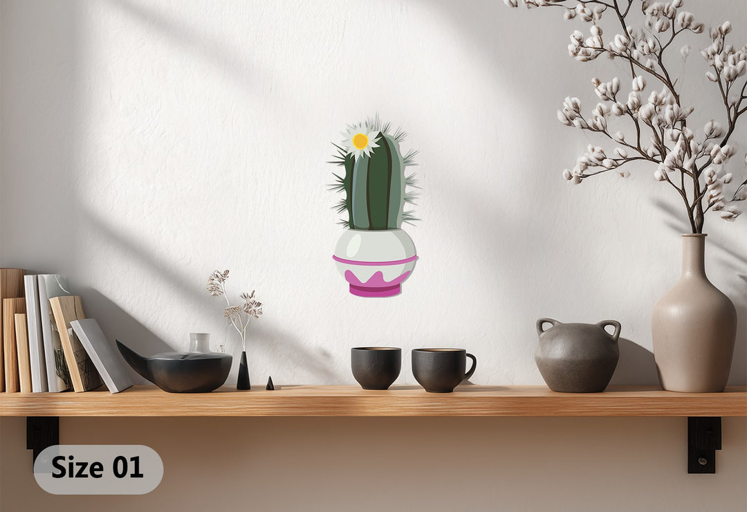 Showing the focal point of the Blossom Crown Cactus metal decoration wall art, adding an elegant botanical touch to modern interiors.