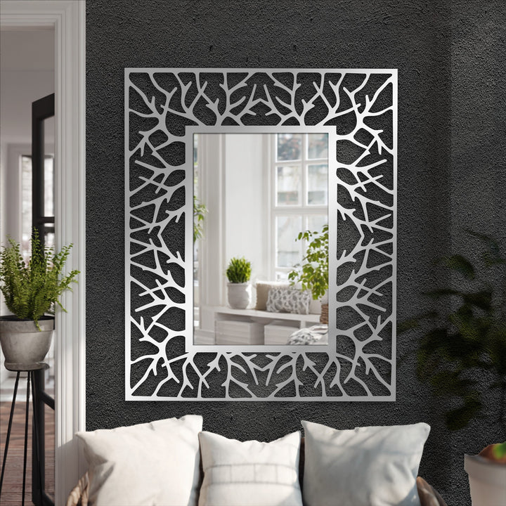 Exceptional material quality is showcased in this metal floor mirror featuring a modern wall mirrors design with a durable, abstract branch texture frame.
