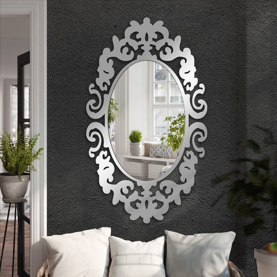 Calming scene with an oval baroque decorative wall mirror showcasing a stained glass wall mirror style adding classic charm as a beautiful home decoration.