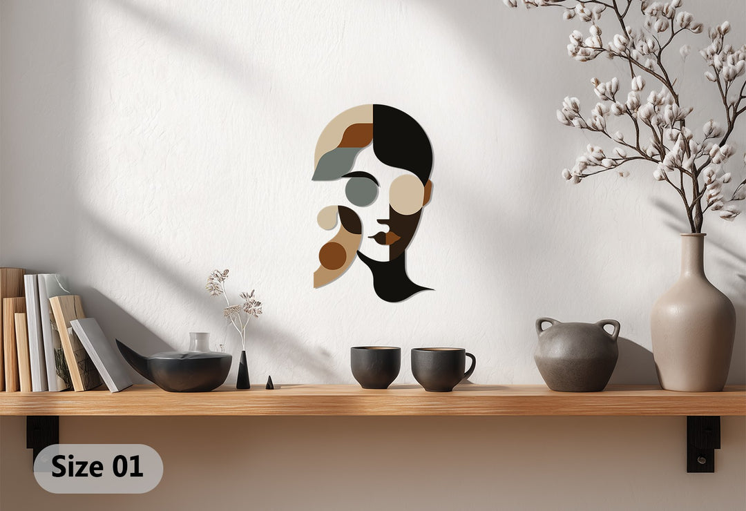 Minimalist Abstract Woman Metal Wall Art – Modern Neutral Face Decor