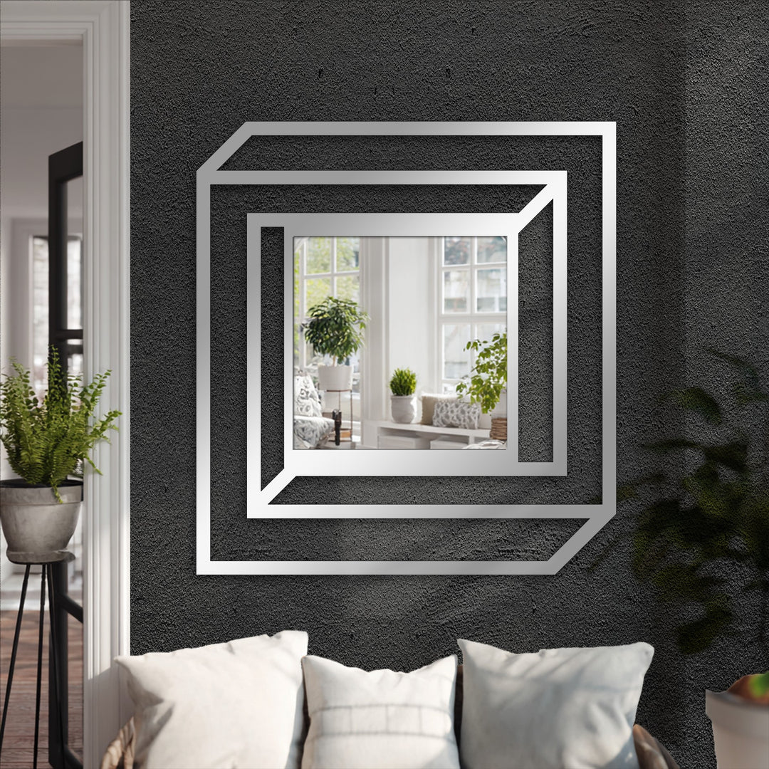 Square mirror with layered metal frame