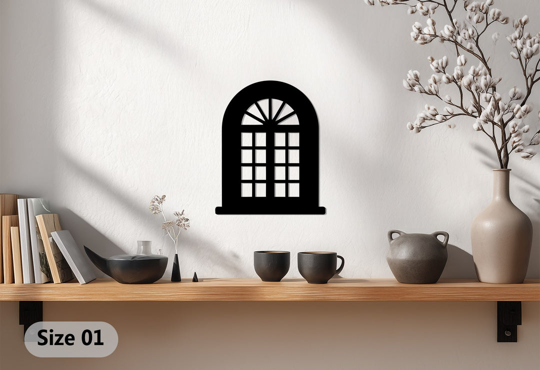 Classic Arched Window – Geometric Grid Metal Wall Art
