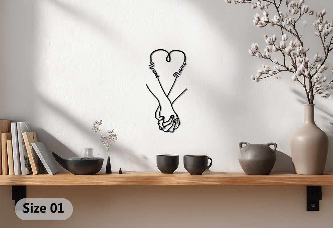 Custom Holding Hands Heart Metal Wall Art – Personalized Names
