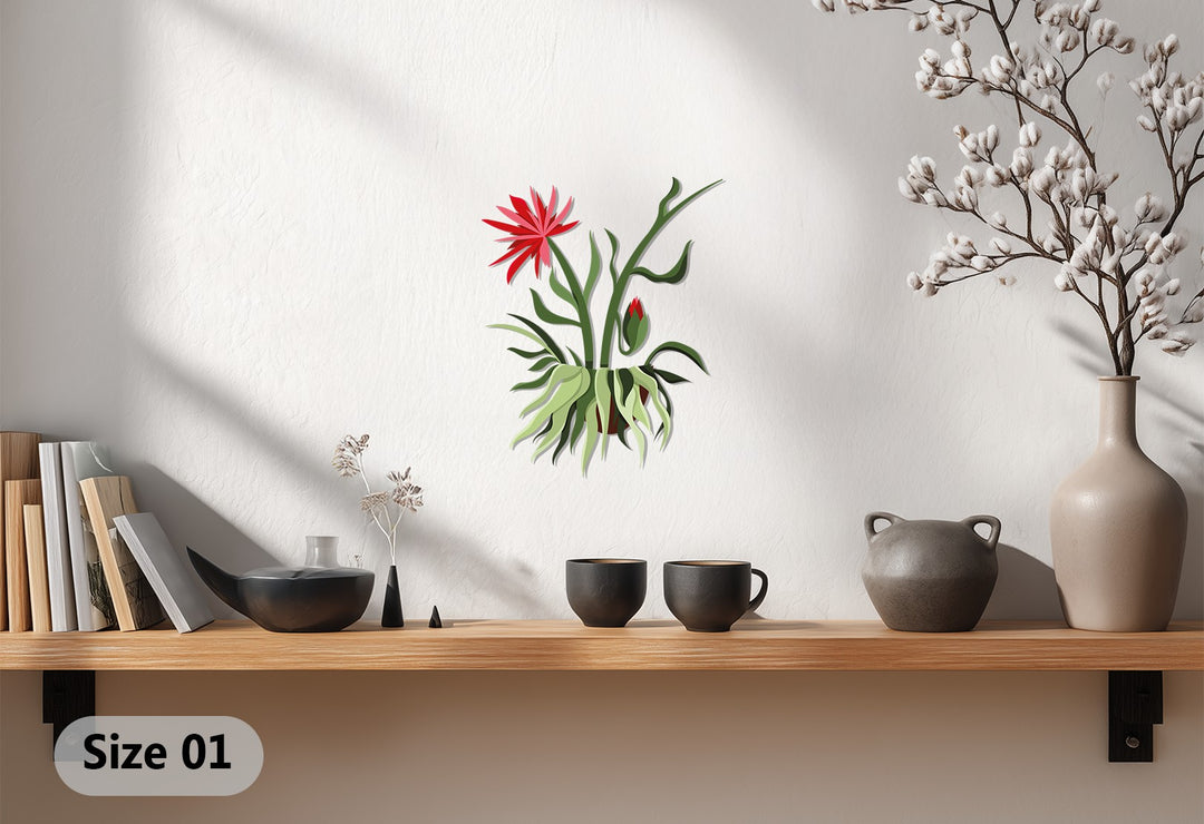 Depicting the transition between verdant greens and fiery reds, this metal wall art showcases a vibrant color gradient in a botanical modern metal wall decor piece.