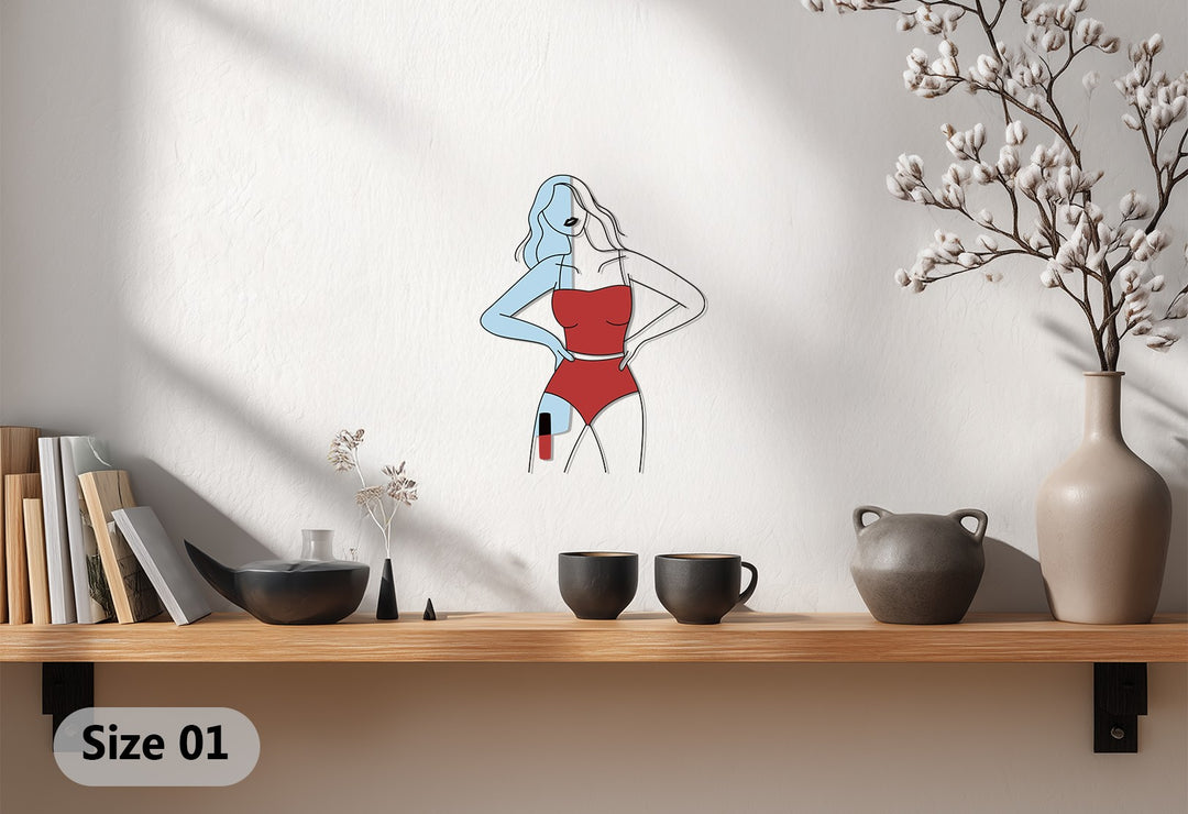 Confident Woman in Red Metal Wall Art – Modern Minimalist Home Decor