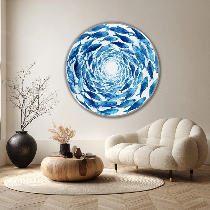 blue ocean round painting