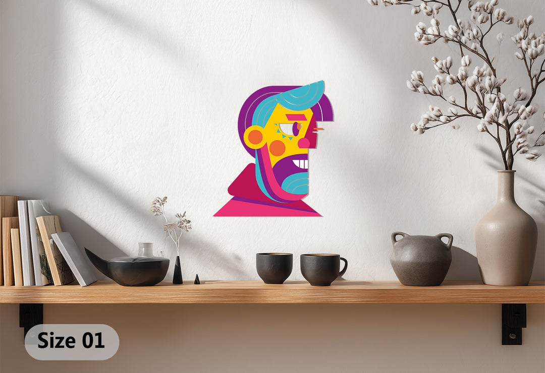Vibrant Abstract Man Face Metal Wall Art – Modern Pop Cubist Home Decor