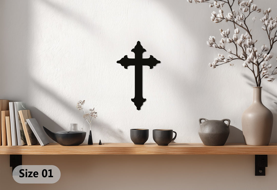 Classic Cross Metal Wall Art – Black Religious Wall Sculpture