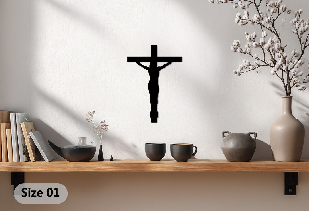 التضحية الإلهية – صليب فضي فن جداري معدني