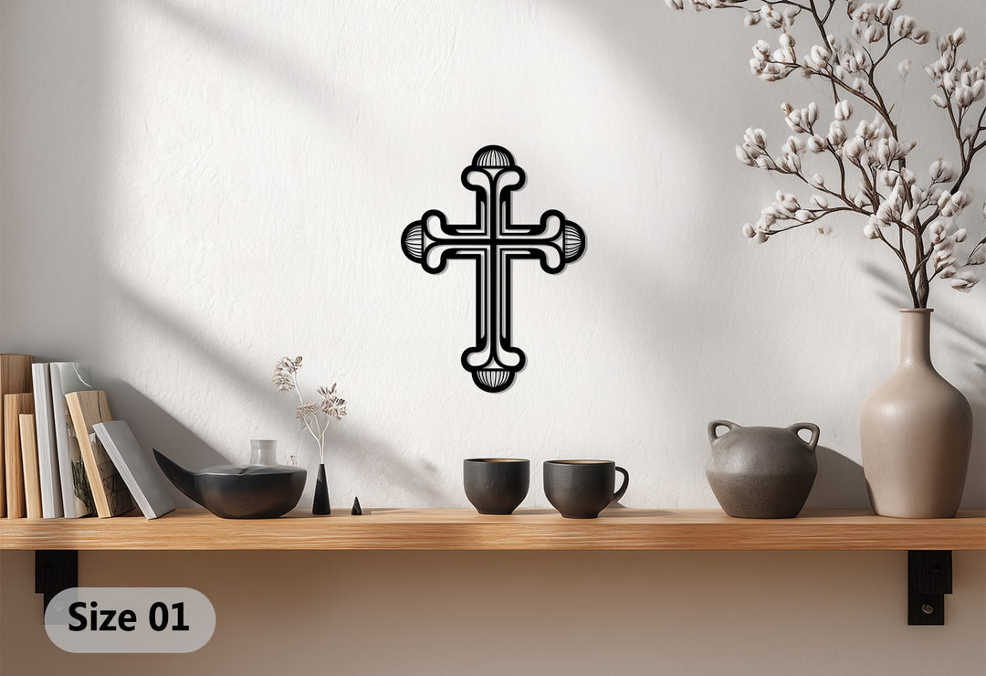 هالة أنيقة – صليب فضي مزخرف فن جداري معدني