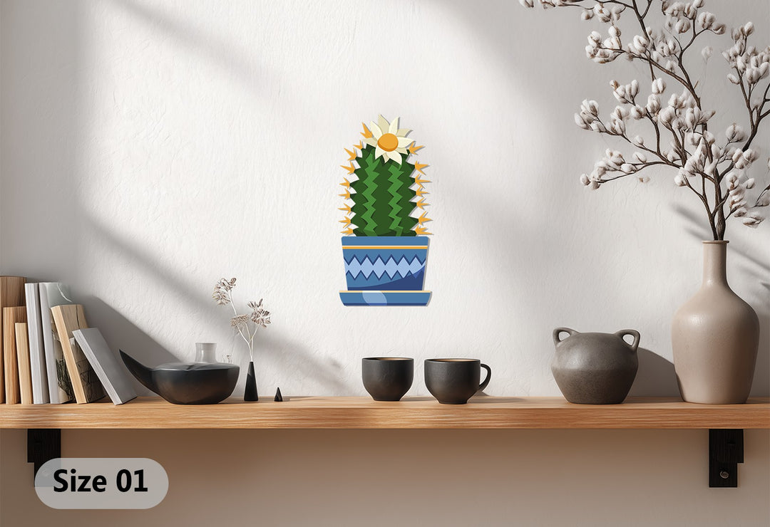 Showing depth and layers, this metal wall art's colorful botanical design brings a modern vibe with its flowering cactus decoration wall art.