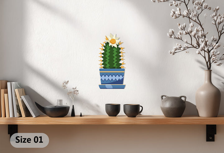 Showing depth and layers, this metal wall art's colorful botanical design brings a modern vibe with its flowering cactus decoration wall art.