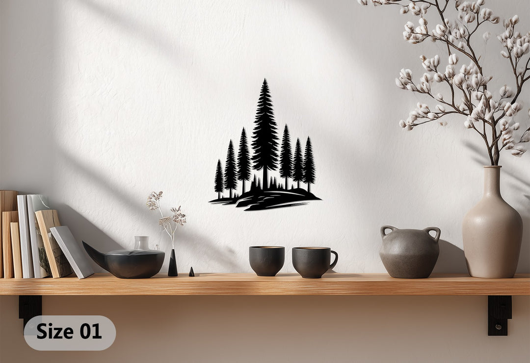 Mountain Pine Landscape Metal Wall Art – Nature Forest Silhouette