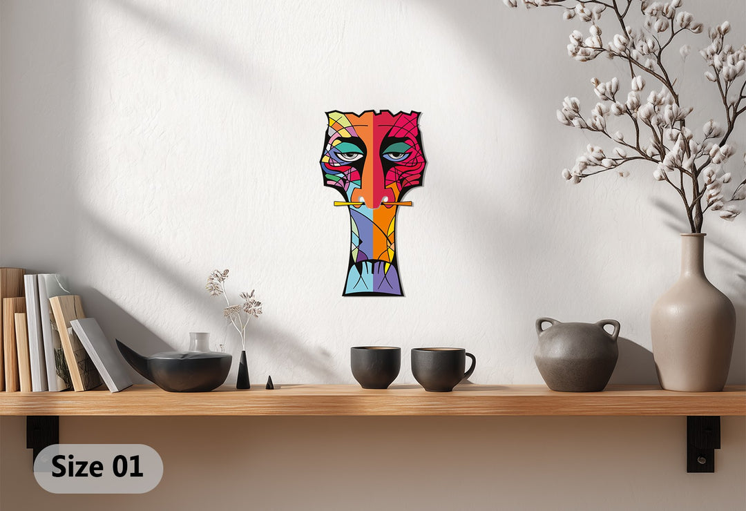 Abstract Tribal Totem Metal Wall Art – Modern Colorful Decor
