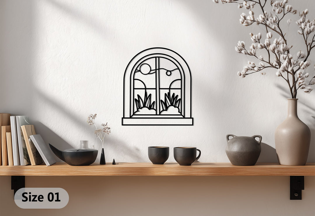 Arched Scenic Window – Decorative Metal Wall Art with Nature View