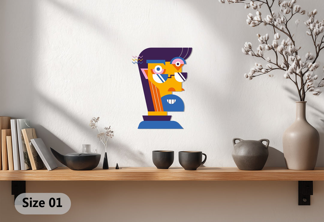 Abstract Man Face Metal Wall Art – Colorful Modern Cubist Home Decor