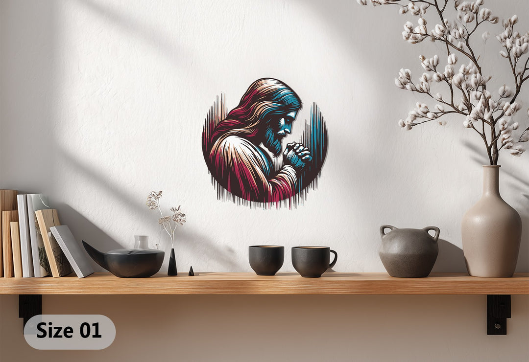 Jesus Praying Metal Wall Art – Sacred Spiritual Home Decor