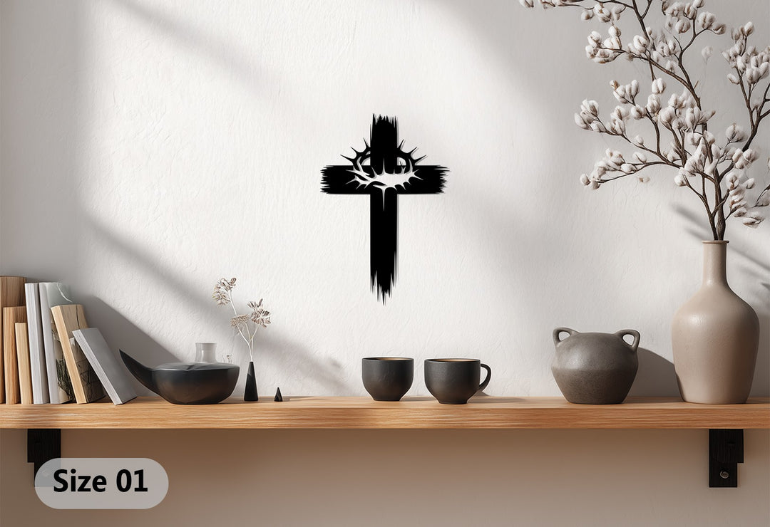 Crown of Thorns Cross – Powerful Christian Metal Wall Art