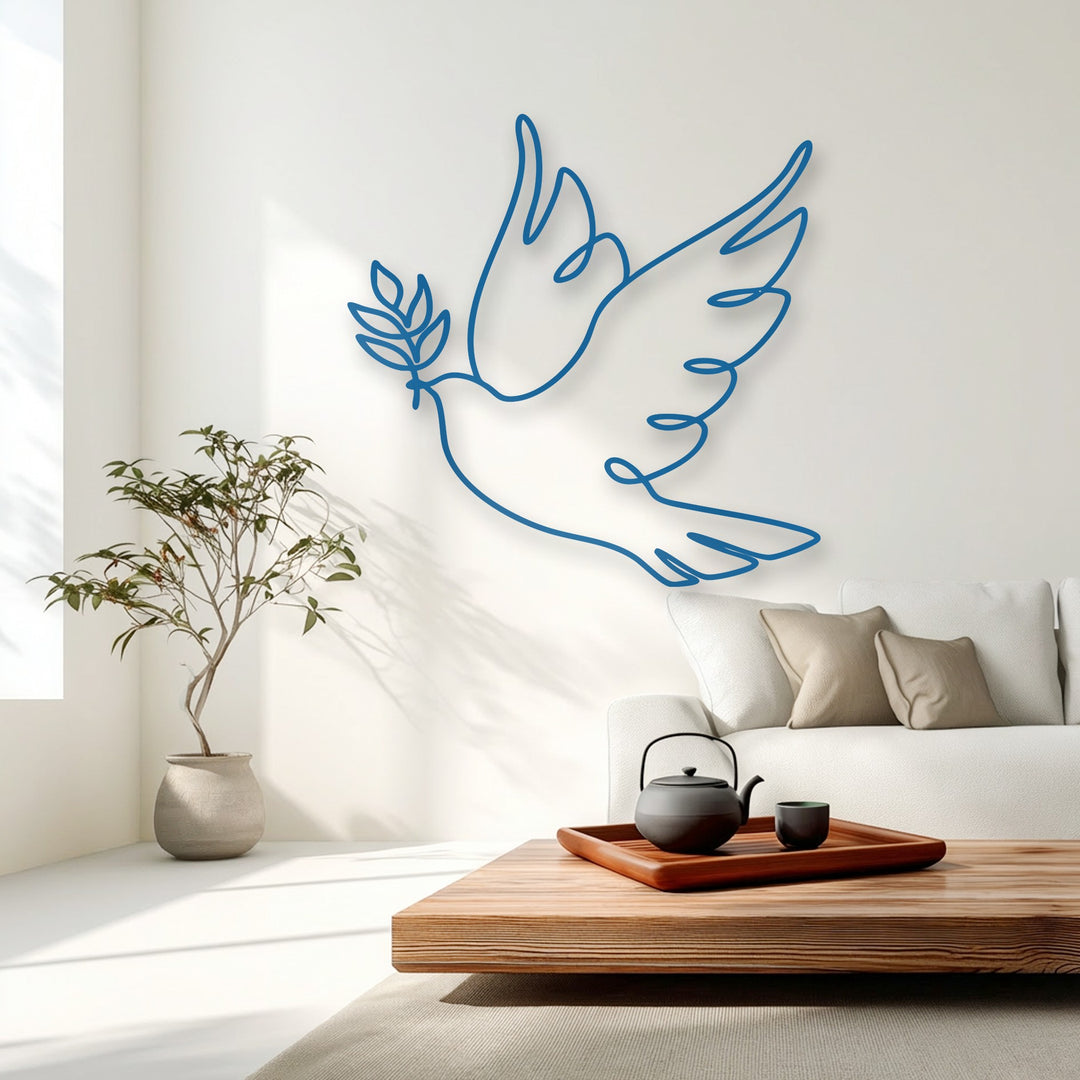 Minimalist Dove Line Art Metal Wall Art – Peace Symbol Decor
