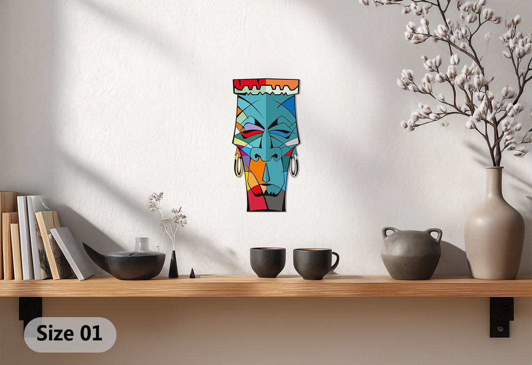 Tribal Abstract Face Metal Wall Art – Modern Ethnic Decor