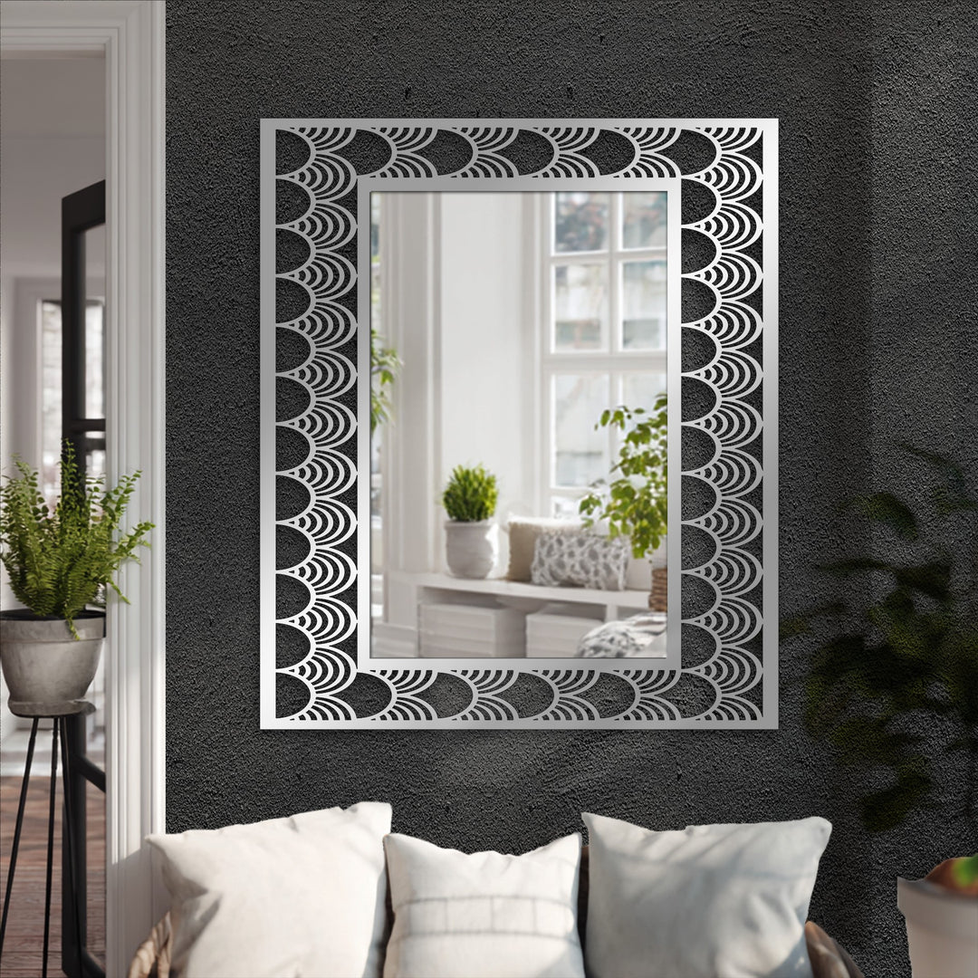 Gleaming, the mirror reflects light as a stained glass wall mirror with an art deco wave pattern frame offers a modern and stylish touch.