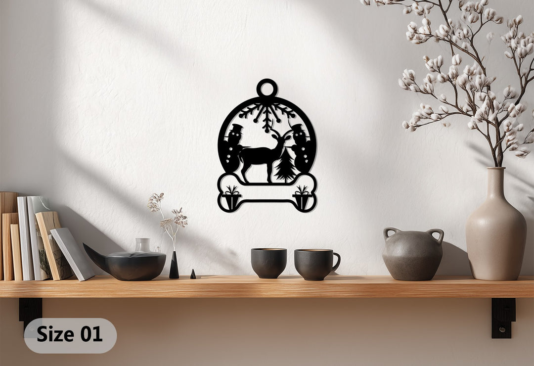 Snowland Serenity – Reindeer & Snowman Metal Wall Art