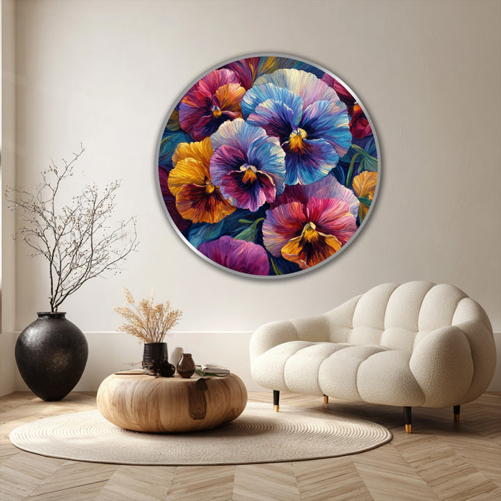 bright floral round wall art