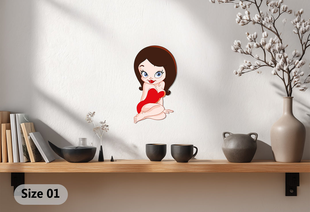 Cartoon Woman Metal Wall Art – Playful Red Dress Modern Wall Decor