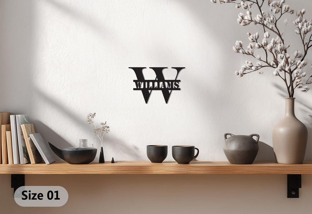 Golden Monogram Sign – Personalized Metal Wall Art with Name