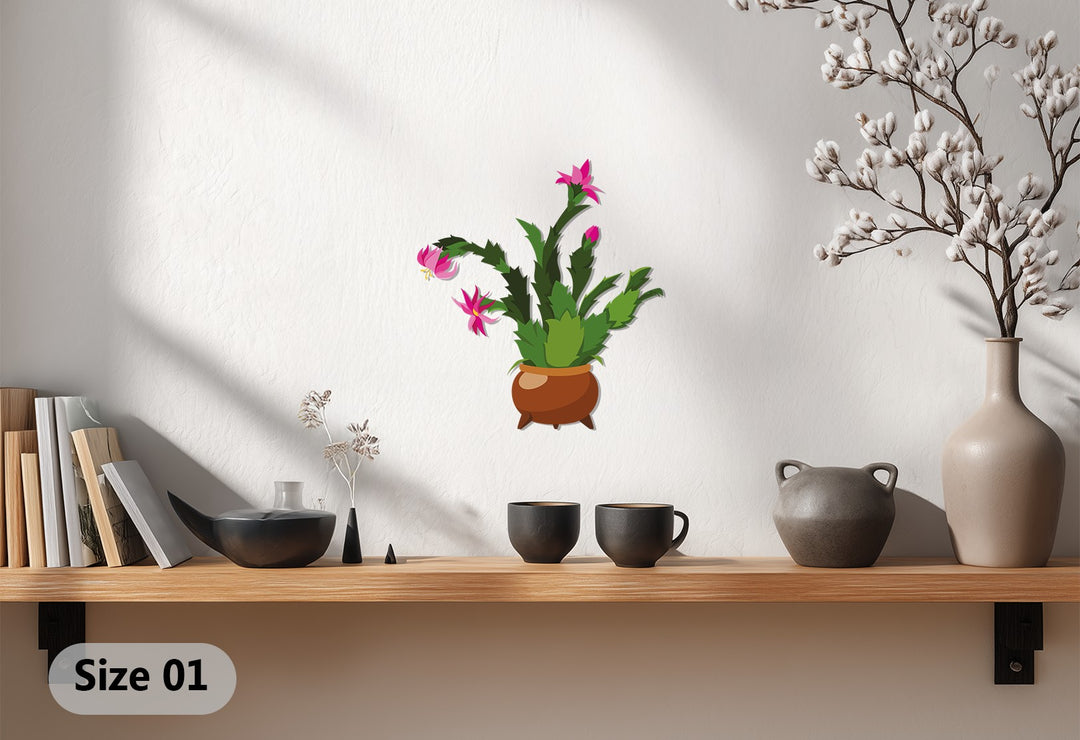 Blooming Pink Cactus Metal Wall Art – Colorful Botanical Modern Wall Decor