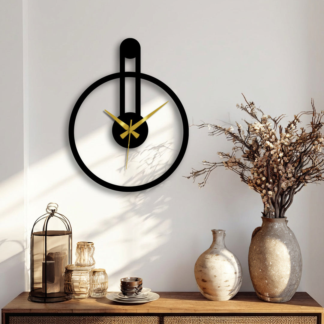Featuring geometric interplay, a round decoration wall art clock with an elongated vertical accent creates a striking minimalist focal point.