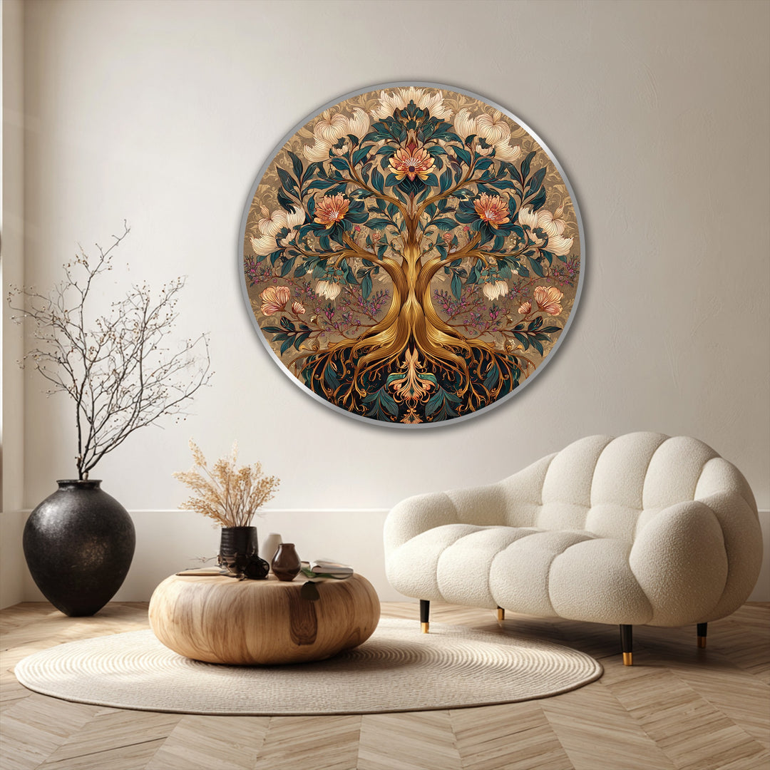 Subtle light and shadow enhance the round ornate bloom, a decorative floral tree depicted in this oil painting reproduction print wall art.