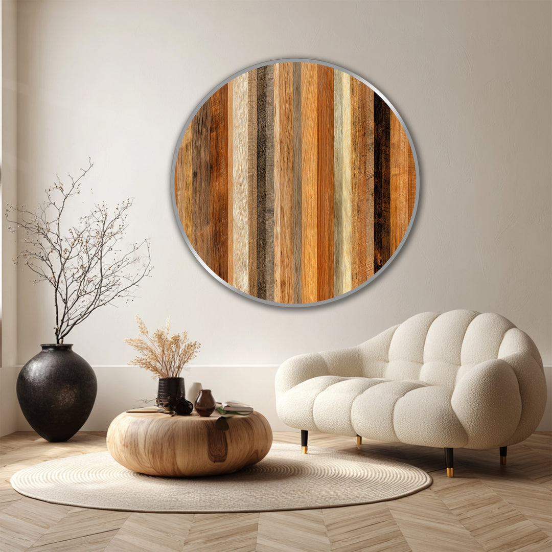 Ritmo natural – Redondo con veta vertical de madera Cuadro al óleo Arte de pared