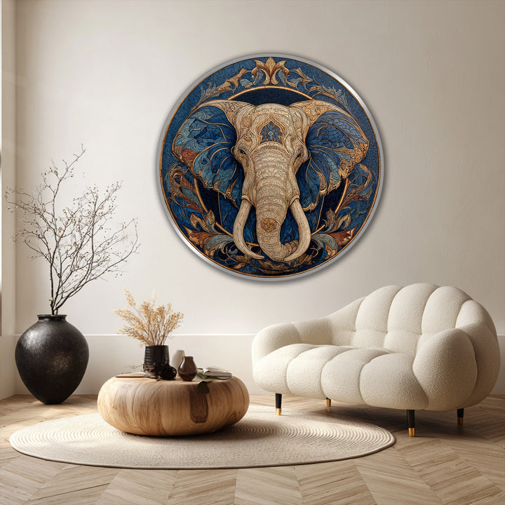 Enchanting organic forms compose the Majestic Guardian ornamental elephant in this round oil painting, making it a unique piece of oil painting home decor.