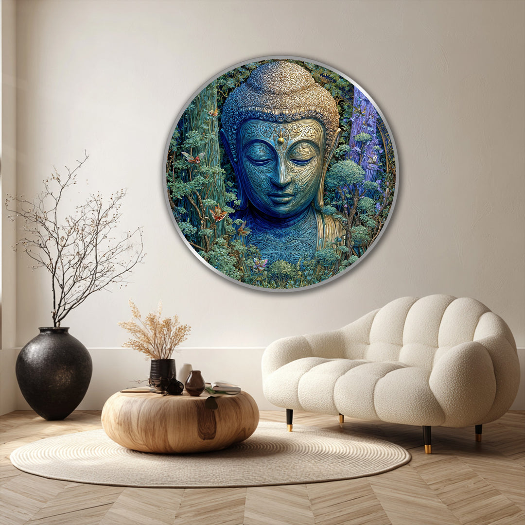 Forest Tranquility – Emerald Buddha Round Oil Painting