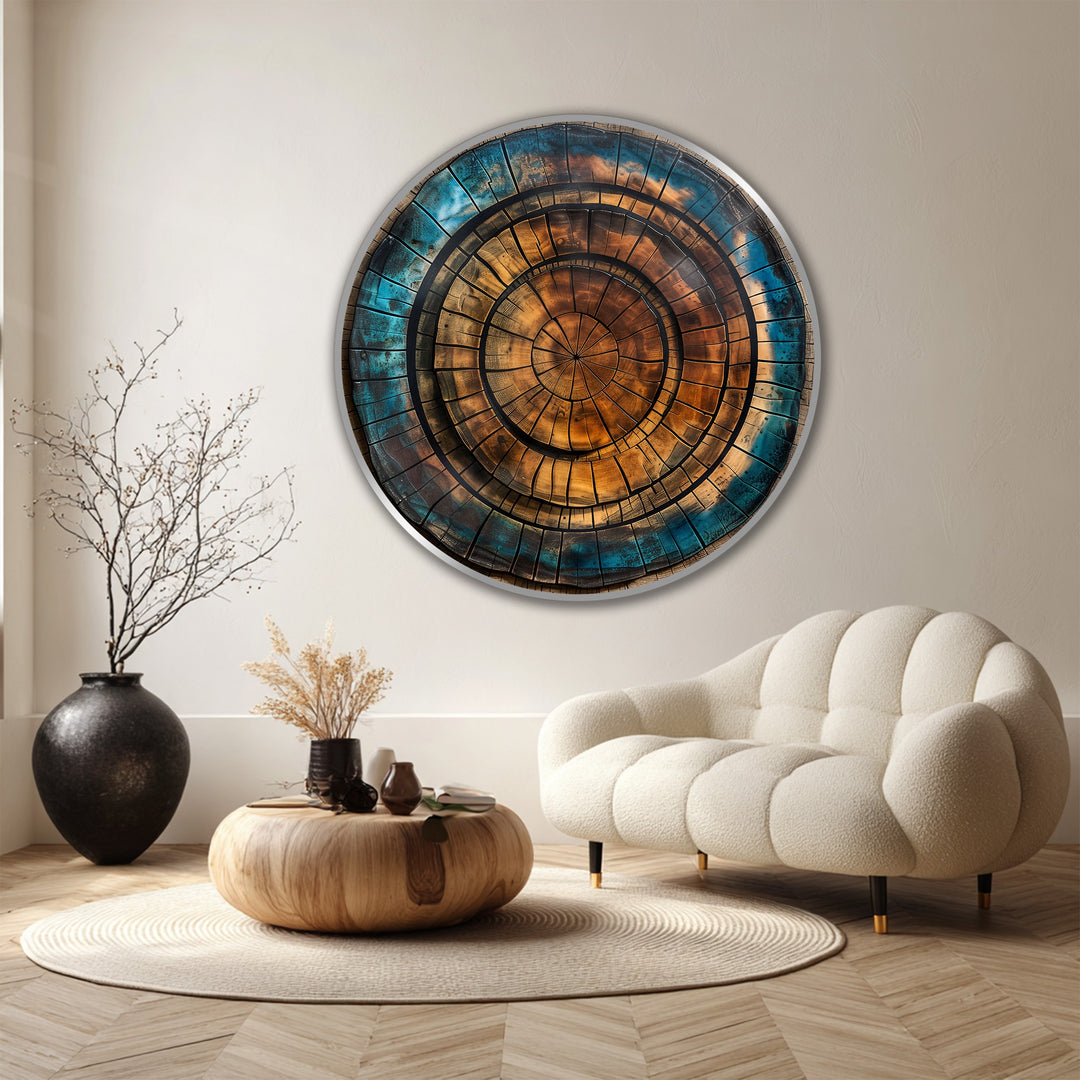Exemplifying natural concentric growth patterns, the striking copper spiral round oil painting artwork presents a mesmerizing, organic aesthetic on wood.