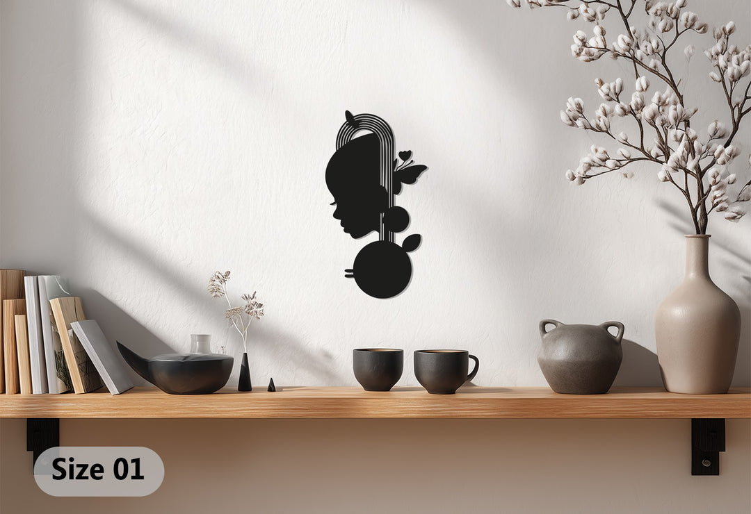 Girl Silhouette Metal Wall Art – Black Butterfly Wall Sculpture