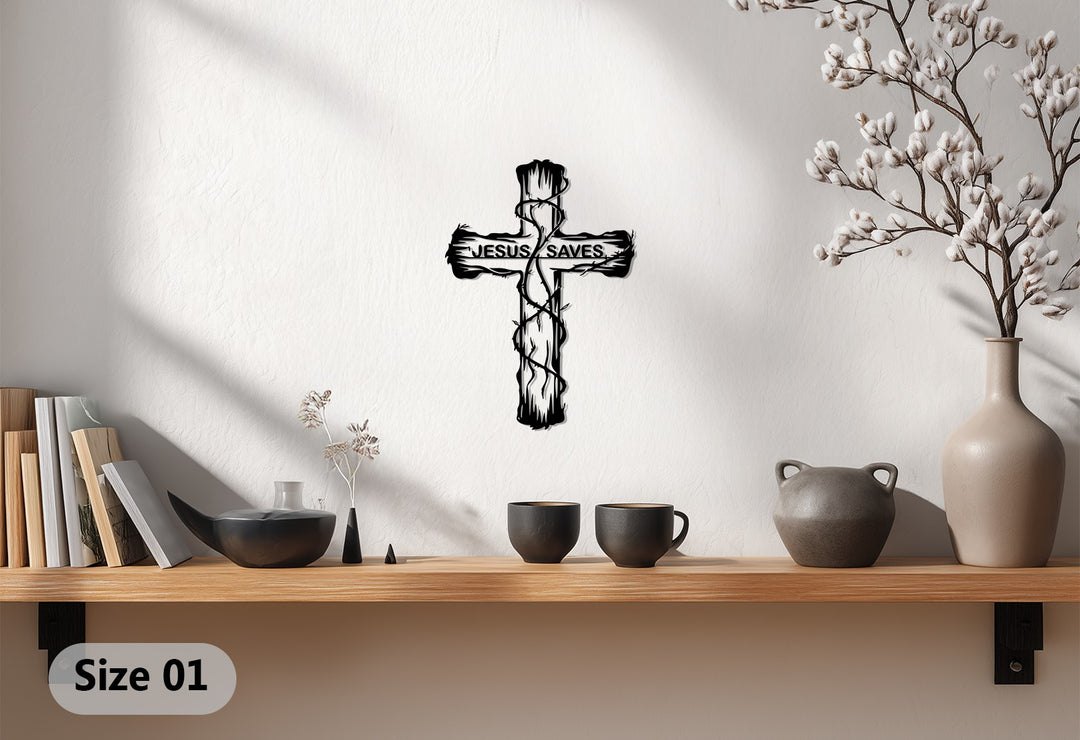 Jesus Saves Cross – Inspirational Christian Metal Wall Art