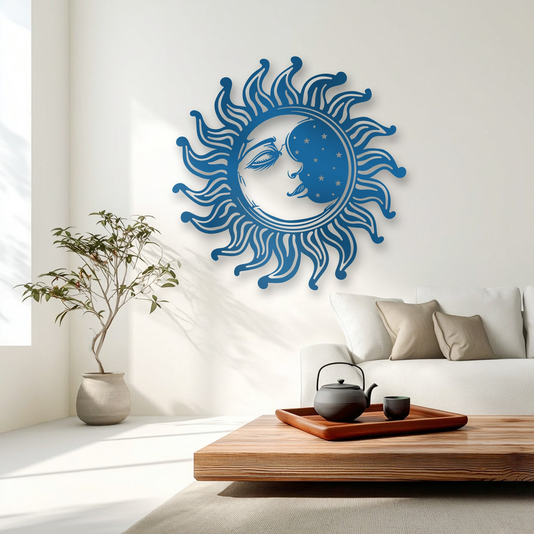 Sun and Moon Metal Wall Art – Celestial Face Design