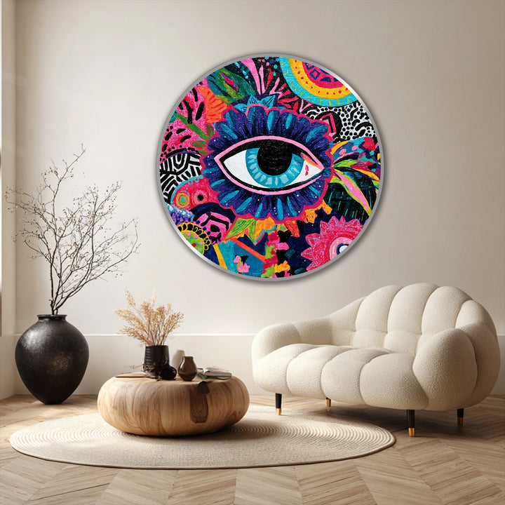 Capturing movement, the vibrant brushstrokes of this round oil painting reproduction print create an energetic, swirling effect around the vivid mystic eye.