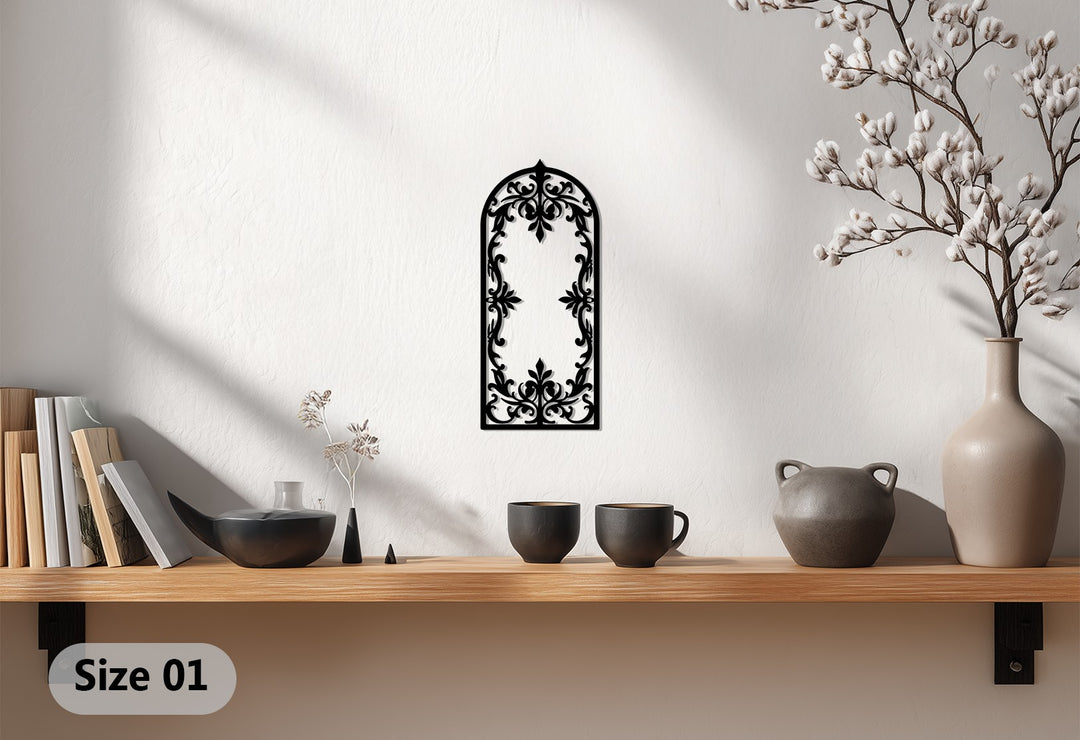 قوس ملكي – أسود مزخرف فن جداري معدني