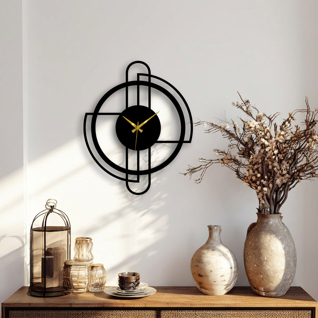 The strong color saturation accentuates the minimalist design of this modern circle frame metal art for wall clock, giving it a bold presence.