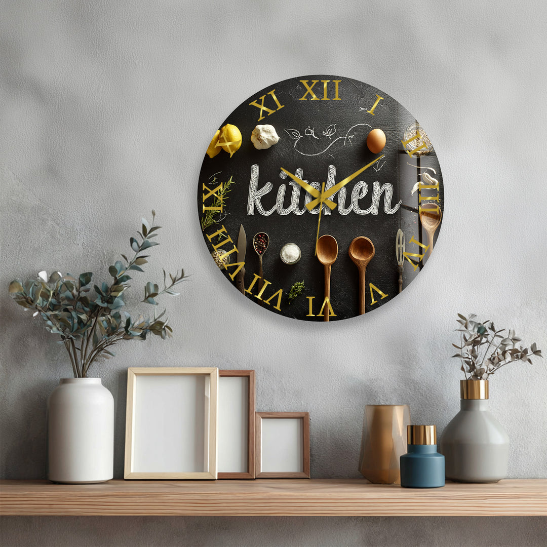 Rustic Kitchen Glass Wall Clock – Farmhouse Chalkboard Decor