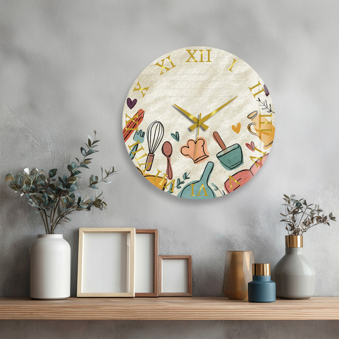 Kitchen Utensils Glass Wall Clock – Cute Cooking Kitchen Decor