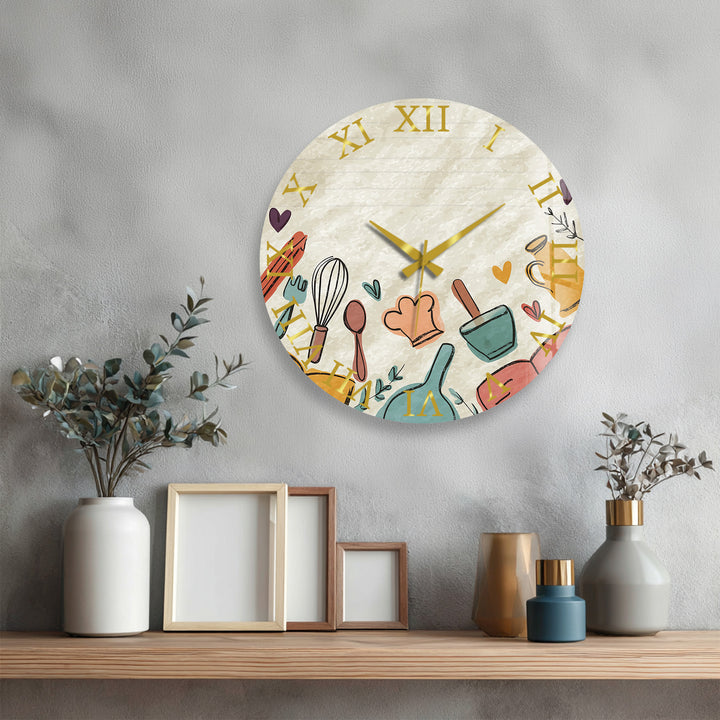 Kitchen Utensils Glass Wall Clock – Cute Cooking Kitchen Decor