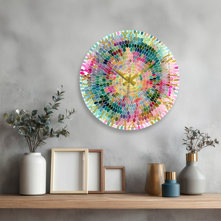 Colorful Mandala Glass Wall Clock – Rainbow Mosaic Decor