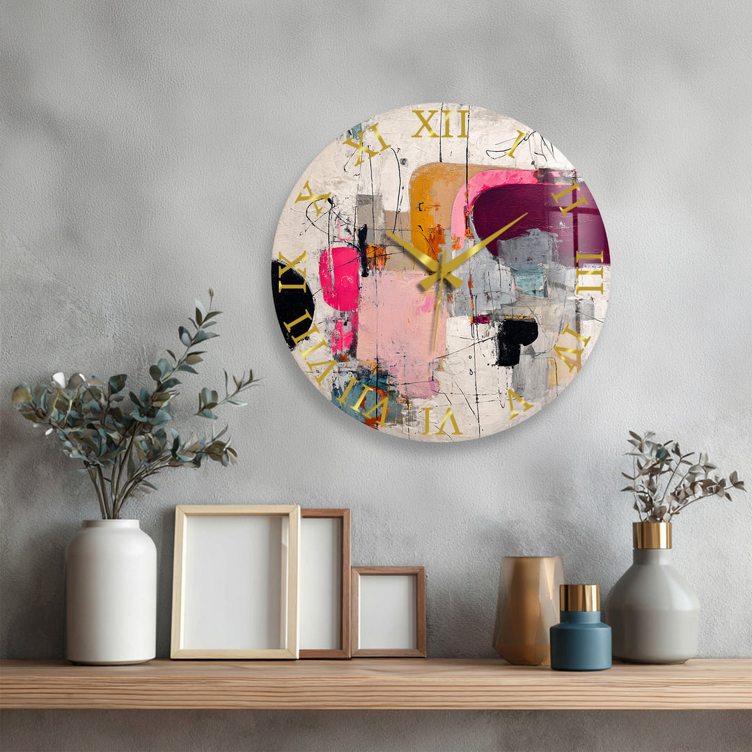 Pink Abstract Glass Wall Clock – Modern Geometric Art