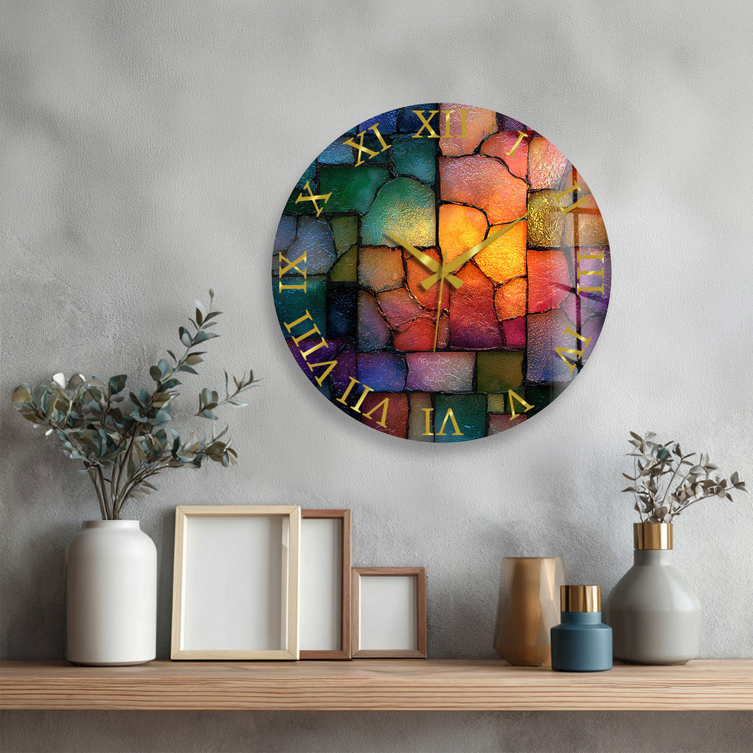 Colorful Mosaic Glass Wall Clock – Abstract Stone Pattern Decor