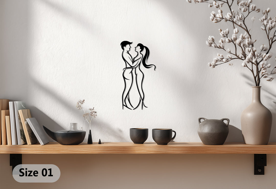 Embrace of Love Metal Wall Art – Minimalist Couple Silhouette Decor