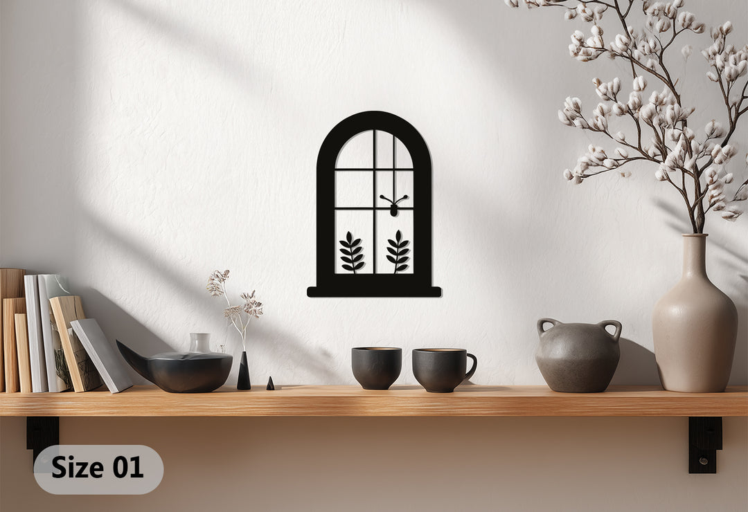 Window View Metal Wall Art – Botanical Silhouette Design